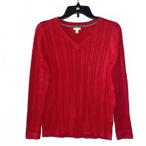 Sonoma Red V Neck Sweater Womens M Y2K Preppy Cable Knit Bright Classic Layering